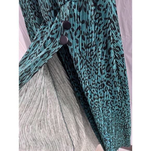 ASOS Green Black Animal Print Pleated Midi Faux Wrap Dress 6 - Picture 3 of 7